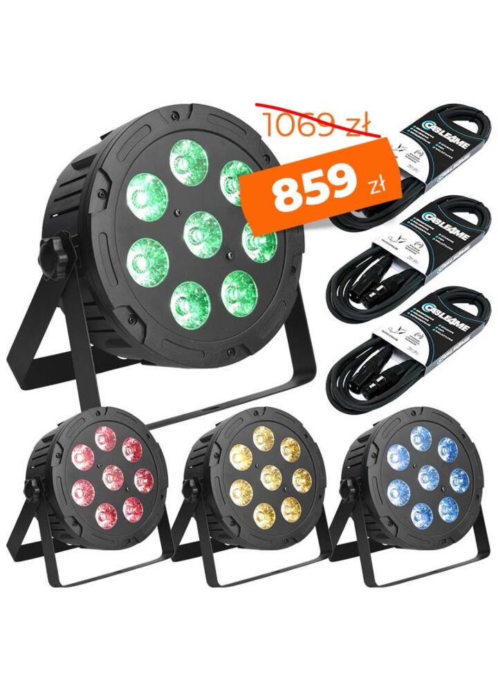 LIGHT4ME PENTA PAR 8x12W MKII RGBWA LED slim + 3 x przewód DMX