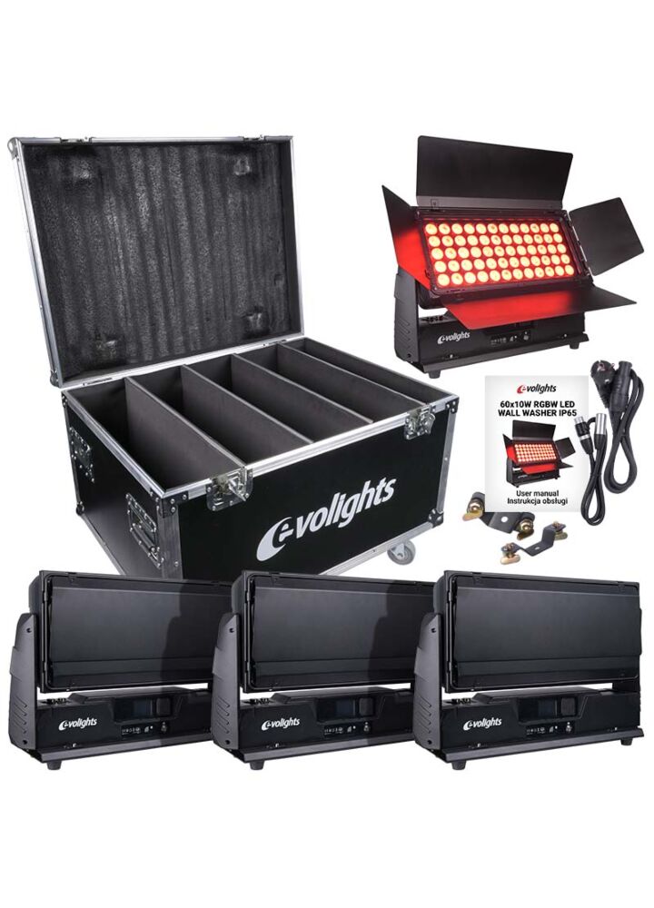 EVOLIGHTS 60x10W RGBW LED WALL WASHER + CASE ZESTAW
