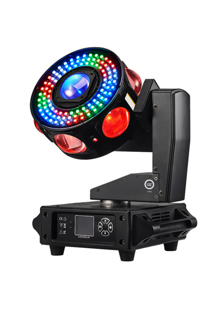 LIGHT4ME UFO multiefekt świetlny LED 6w1 efekt beam RGBW 3x laser R/G/B biały stroboskop efekt ring RGB oświetlenie dyskotekowe DJ do klubu