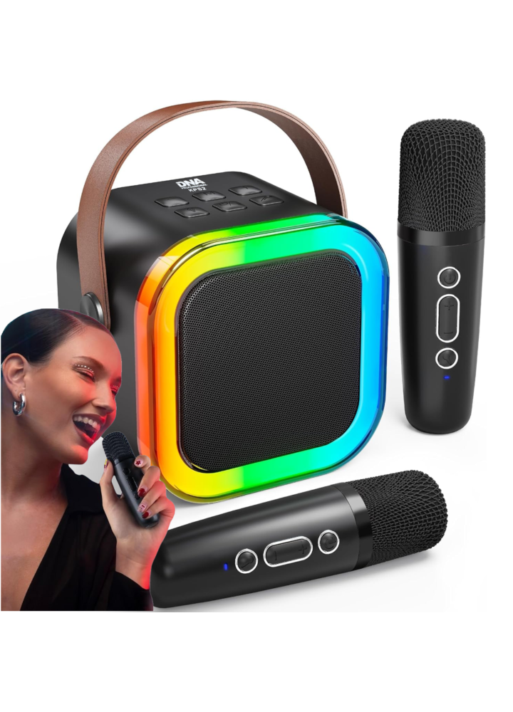 DNA KPS2 BK bezprzewodowy przenośny zestaw karaoke czarny głośnik 2x mikrofon RGB USB microSD AUX MP3 5W