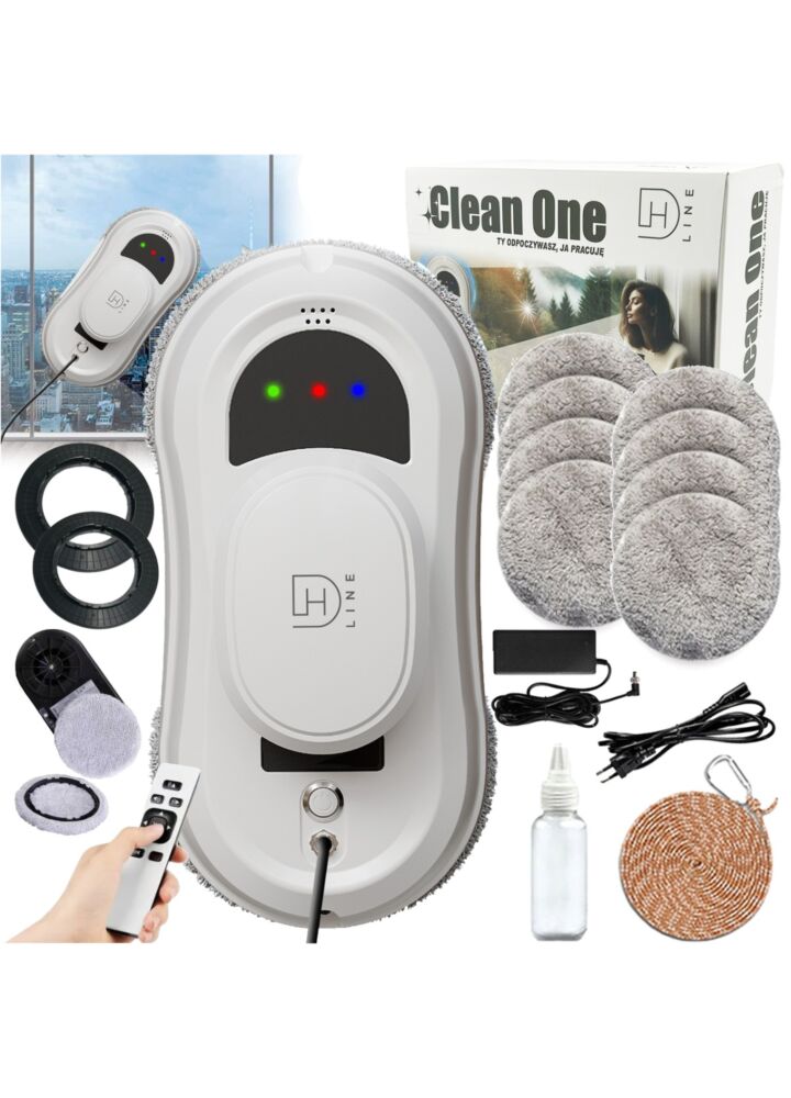 DH Line CLEAN ONE elektryczna automatyczna myjka do okien szyb lustra inteligentny robot pilot zestaw 72W 2800 Pa 500 mAh