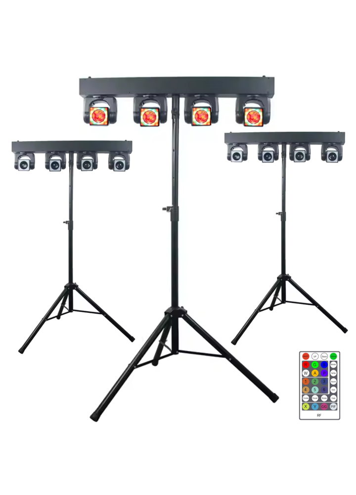 LIGHT4ME MT BAR 2 zestaw oświetleniowy multiefekt świetlny 4x głowica ruchoma beam 4x40W RGBW LED + efekt ring 96x0,2W RGB LED statyw pilot bezprzewodowy oświetlenie klubowe imprezowe DJ