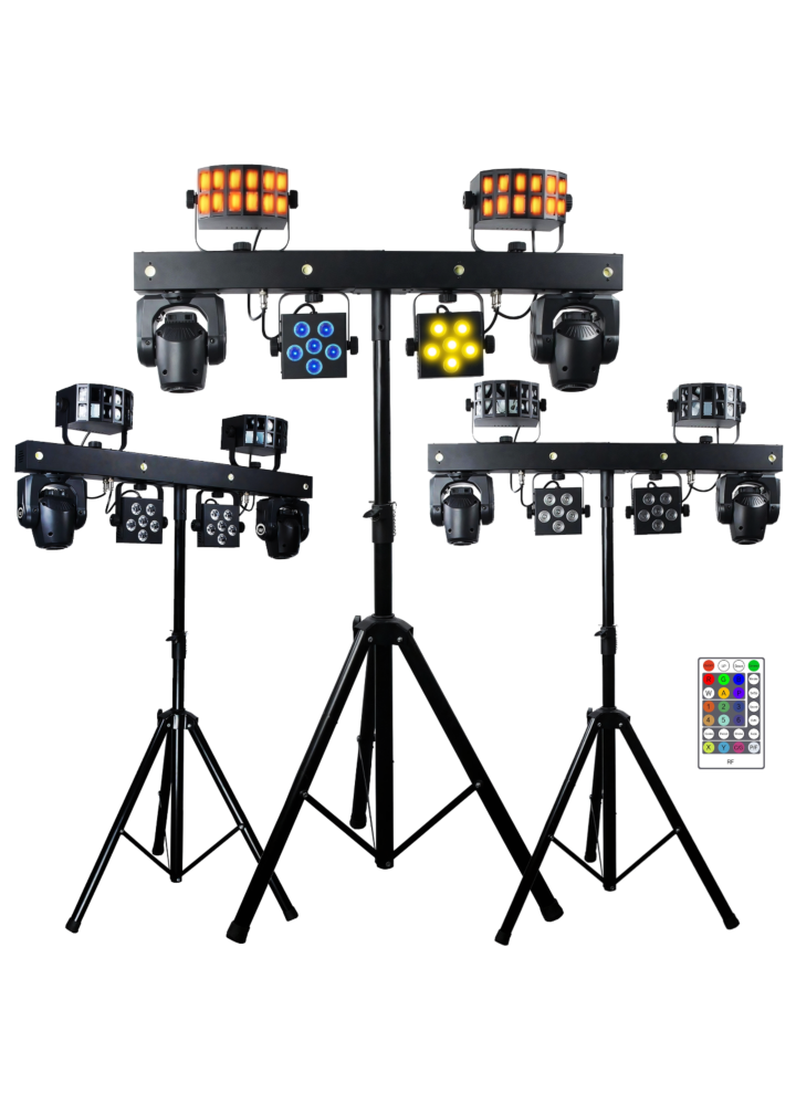 LIGHT4ME MT BAR 1 zestaw oświetleniowy multiefekt świetlny RGBW 4w1 głowica ruchoma efekt derby biały stroboskop par statyw pilot bezprzewodowy