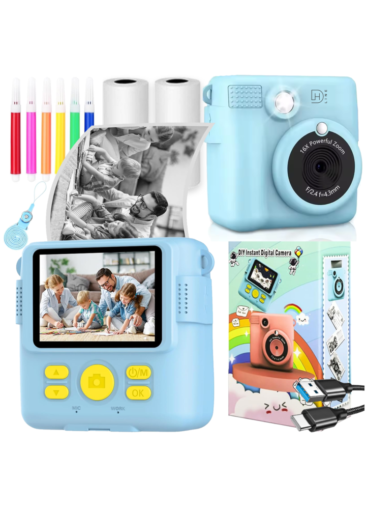 DH Kids FP1 aparat fotograficzny natychmiastowy cyfrowy z drukarką dla dzieci wkłady smycz flamastry zestaw