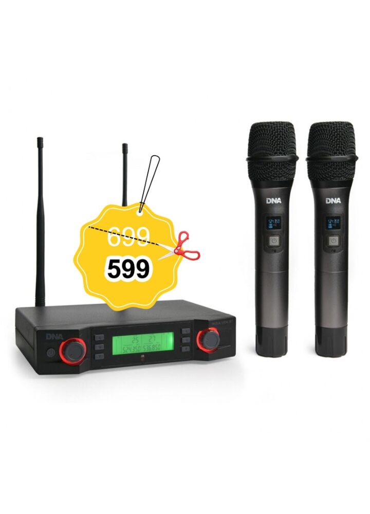 DNA VM - DUAL VOCAL SET mikrofon bezprzewodowy 2x nadajnik doręczny odbiornik system nagłośnienia UHF 518-542 MHz