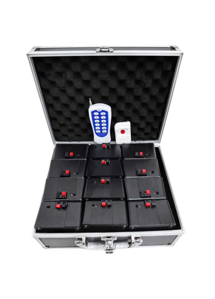 SUPRIMO SL12 bezprzewodowy system do zdalnego odpalania fontann iskier 12 odbiorników case 2 piloty