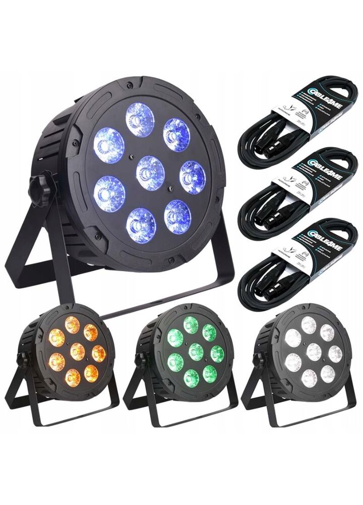 LIGHT4ME QUAD PAR 8x10W MKII RGBW LED slim płaski 4 szt. + przewód DMX 3 szt.