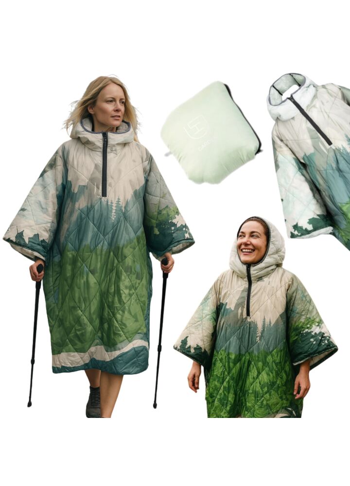 DH Garden Poncho Zielona Dolina 145x115 cm kurtka płaszcz peleryna z kapturem duża kieszeń na zamek