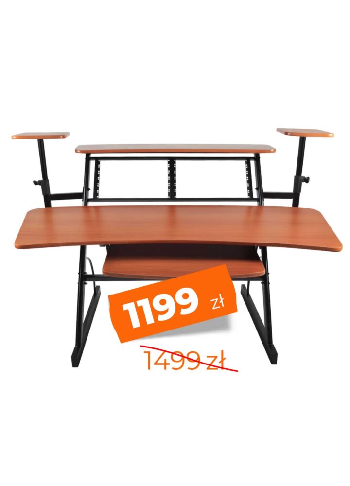 DNA SD2 biurko studyjne stanowisko robocze blat półka górna na wyposażenie 2x podstawa na monitor audio wysuwana półka na klawiaturę 2x6U 119 cm