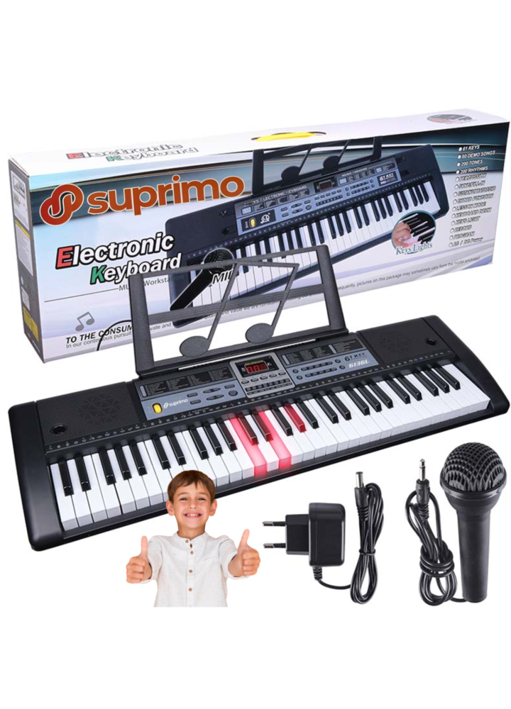 SUPRIMO 6136L KEYBOARD organy z mikrofonem dla dzieci podświetlane klawisze