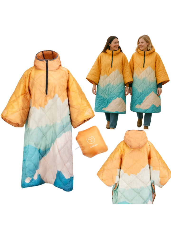 DH Garden Poncho Góry 145x115 cm kurtka płaszcz peleryna z kapturem duża kieszeń na zamek