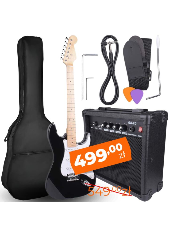 NN EG SET BK zestaw gitarowy gitara elektryczna stratocaster