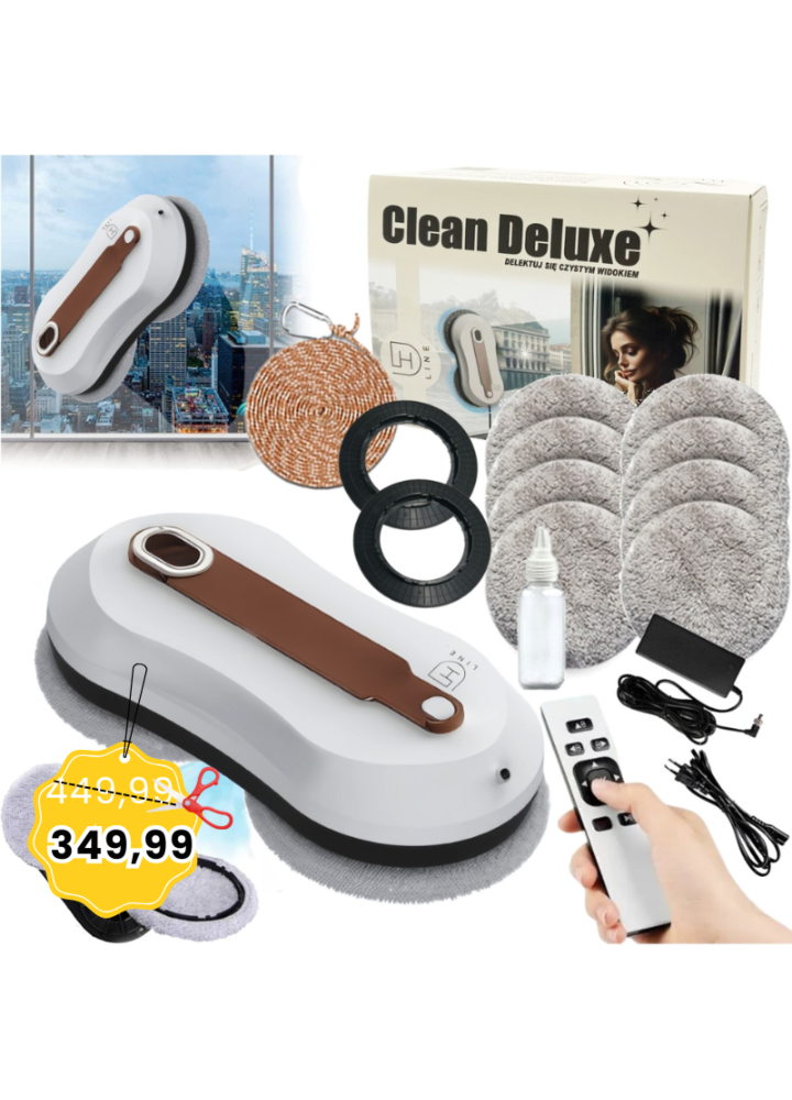 DH Line CLEAN DELUXE elektryczna automatyczna myjka do okien szyb lustra inteligentny robot pilot Bluetooth zestaw 72W 2800 Pa 650 mAh