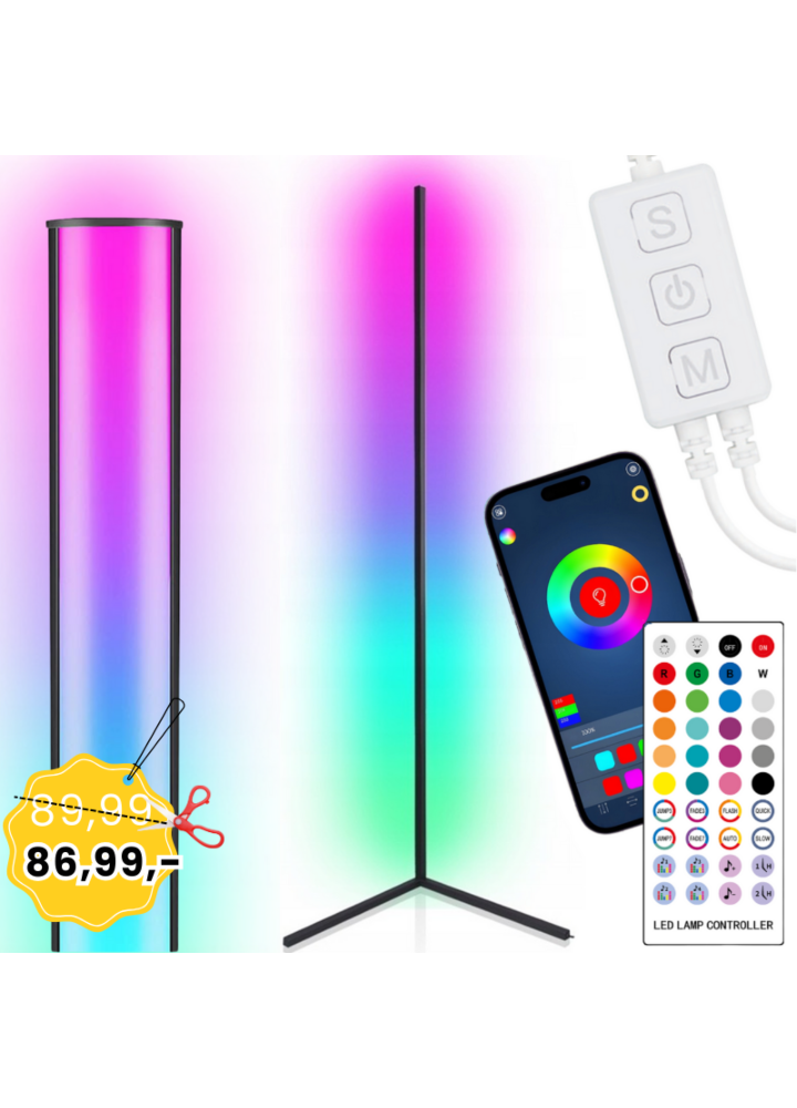 LIGHT4ME WALL POLE 1 narożna stojąca lampa podłogowa RGB LED biała pilot bezprzewodowy aplikacja Bluetooth 152 cm