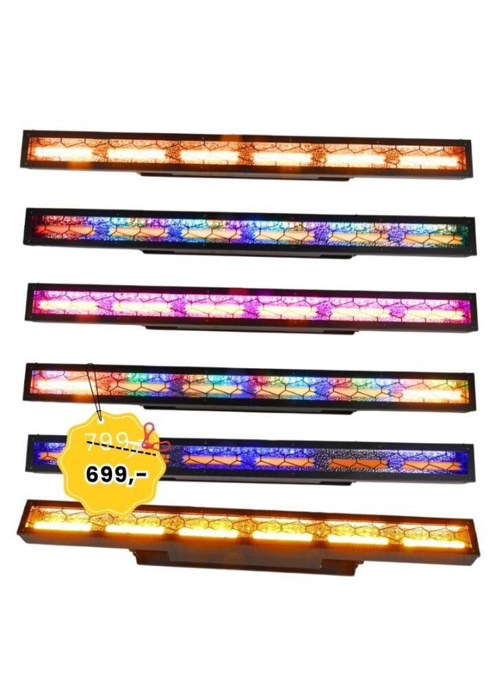 EVOLIGHTS LUMEN PIX HALO BAR listwa oświetleniowa retro LED ciepła biel efekt tła oświetlenie sceniczne vintage dekoracja światłem 6x50 WW + 440x0,2W RGB