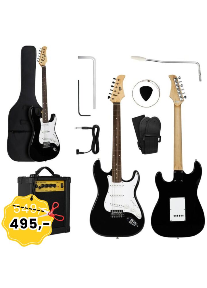V-TONE ESST39 BK gitara elektryczna 4/4 stratocaster 39" SSS czarna + wzmacniacz gitarowy zestaw