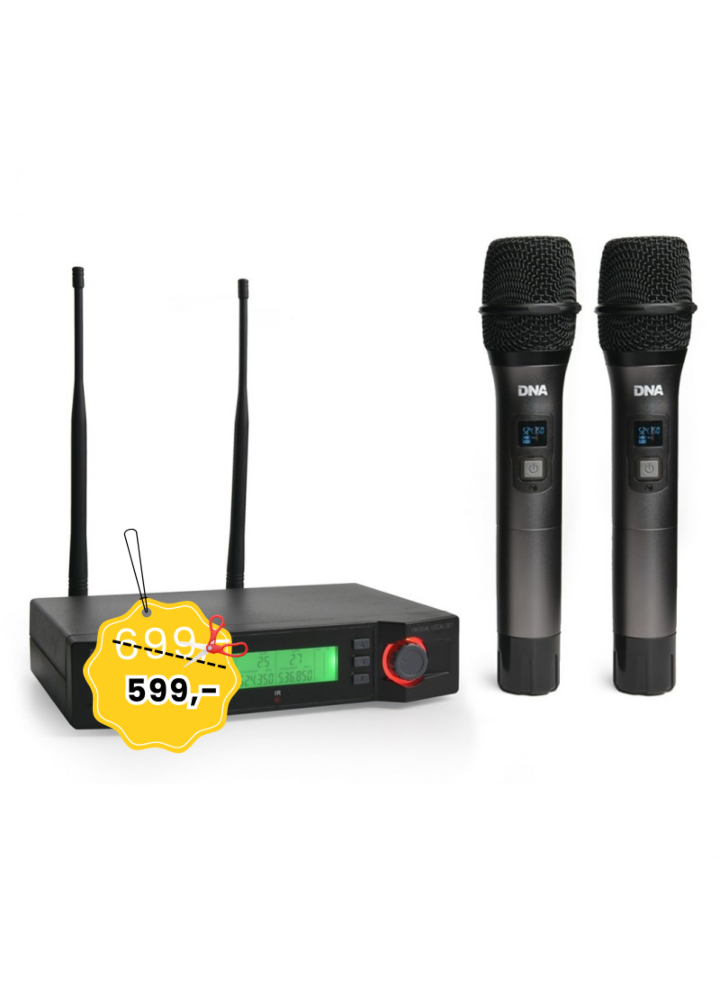 DNA VM - DUAL VOCAL SET mikrofon bezprzewodowy 2x nadajnik doręczny odbiornik system nagłośnienia UHF 518-542 MHz