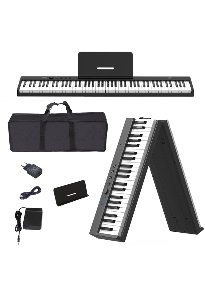 V-TONE PFP pianino cyfrowe przenośne składane czarne 88 klawiszy pulpit do nut pokrowiec USB-C