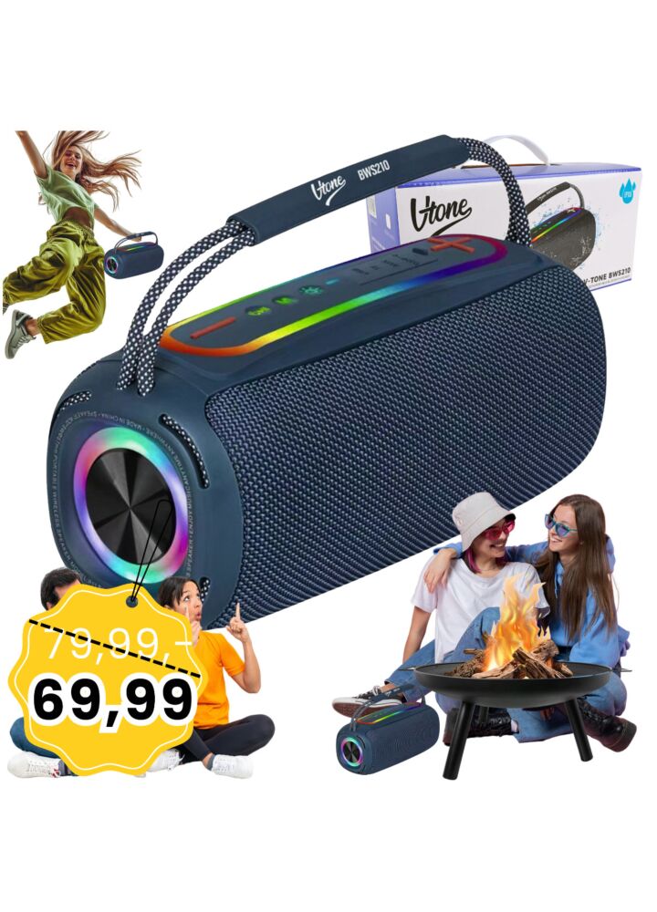 V-TONE BWS210 BL głośnik Bluetooth bezprzewodowy przenośny niebieski akumulatorowy USB microSD AUX MP3 FM 2x10W