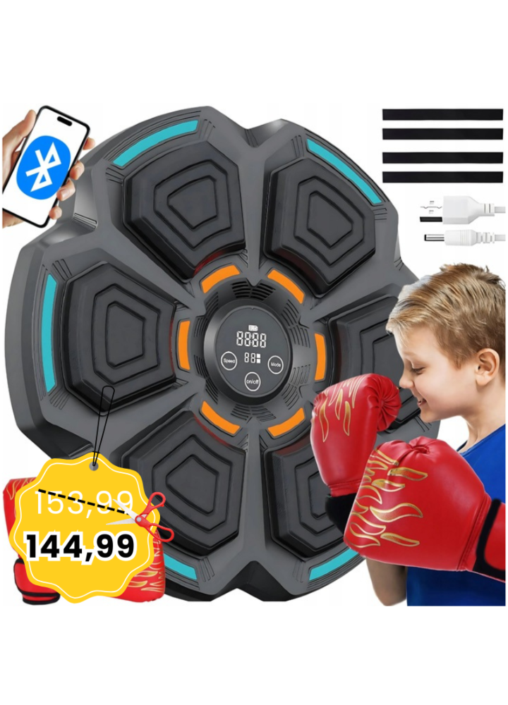SUPRIMO HMBT-02S maszyna bokserska muzyczna tarcza treningowa na ścianę Bluetooth USB-C rękawice zestaw
