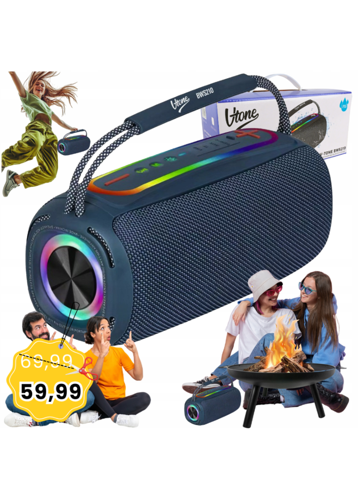 V-TONE BWS210 BL głośnik Bluetooth bezprzewodowy przenośny niebieski akumulatorowy USB microSD AUX MP3 FM 2x10W