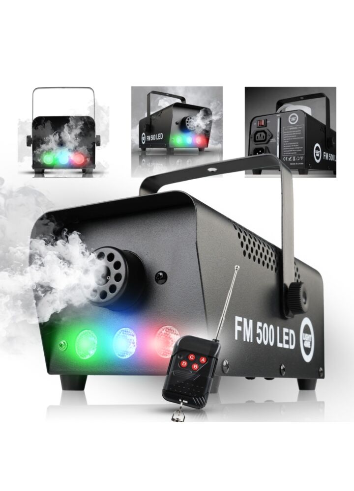 LIGHT4ME FM 500 LED V2 wytwornica dymu mgły pilot bezprzewodowy kontroler przewodowy 500W efekt świetlny 3x1W RGB