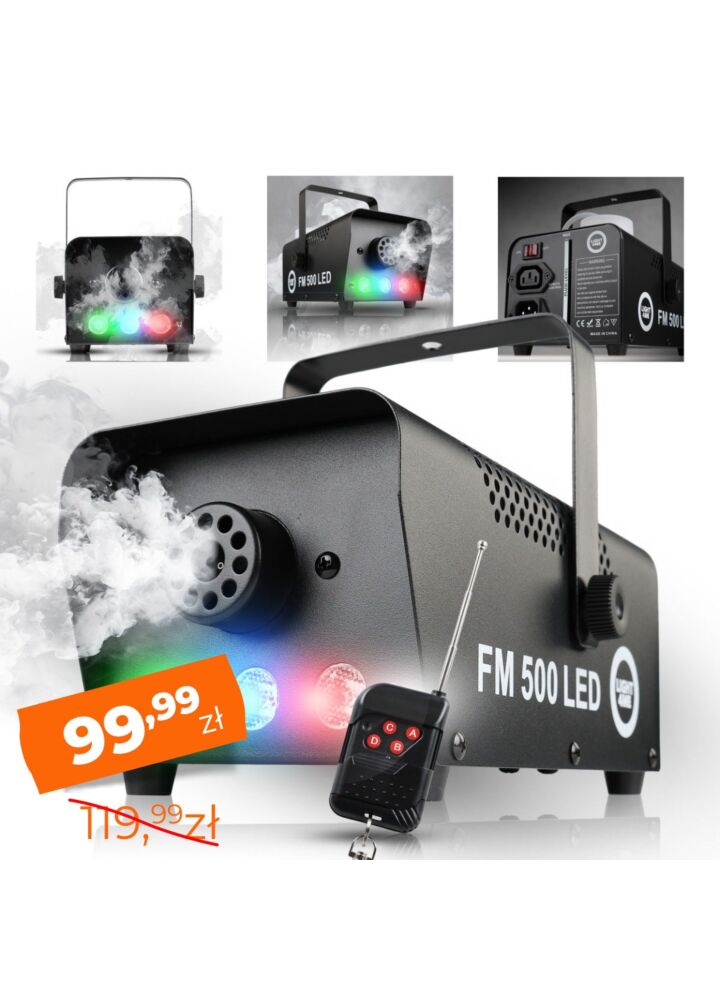 LIGHT4ME FM 500 LED V2 wytwornica dymu mgły pilot bezprzewodowy kontroler przewodowy 500W efekt świetlny 3x1W RGB