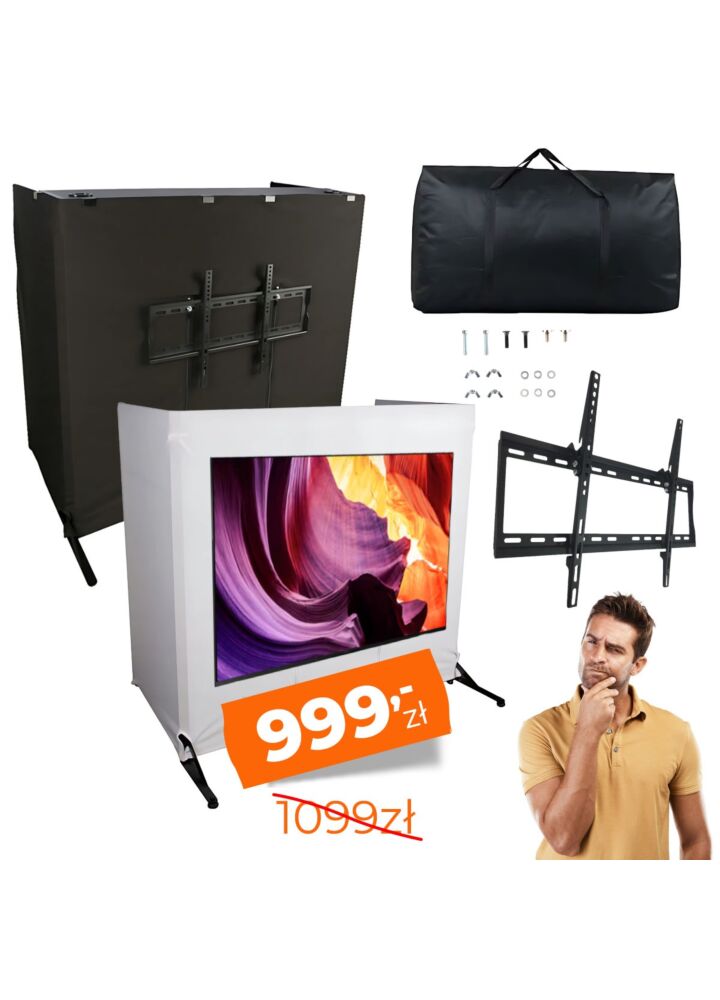 DNA DJ TV SCREEN stół stanowisko DJ uchwyt do telewizora 2 blaty czarna biała osłona pokrowiec do 70 kg
