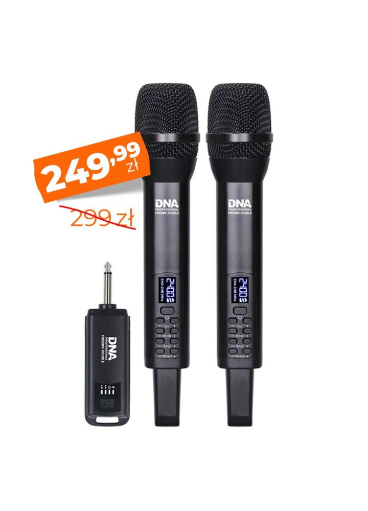 DNA FREEMIC DOUBLE mikrofon bezprzewodowy zestaw 2x nadajnik doręczny 2.4 GHz do 30 metrów