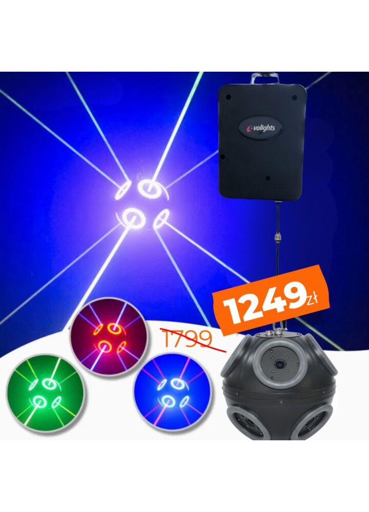 EVOLIGHTS COSMIC BALL LASER multiefekt świetlny DMX oświetlenie sceniczne dyskotekowe klubowe LED 360° laser ring regulowana wysokość 0-3 m 8x500mW RGB+96x0,5W RGB SMD 5050