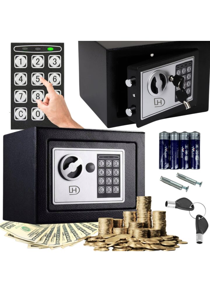 DH Line Safe Case 17 sejf domowy kasetka zamek elektroniczny szyfr 2 klucze kod kasa pancerna 23x17x17 cm