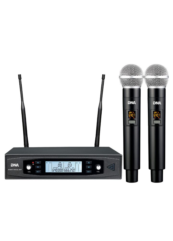 DNA EVENT VOCAL SET mikrofon bezprzewodowy 2x nadajnik doręczny system nagłośnienia UHF 518-542 MHz