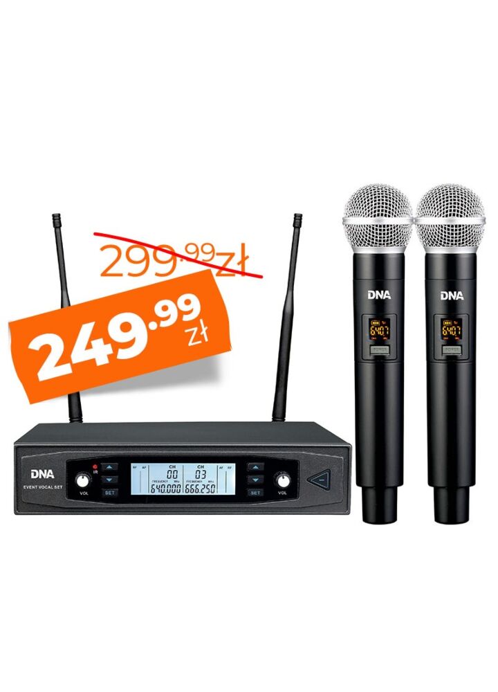 DNA EVENT VOCAL SET mikrofon bezprzewodowy 2x nadajnik doręczny system nagłośnienia UHF 518-542 MHz