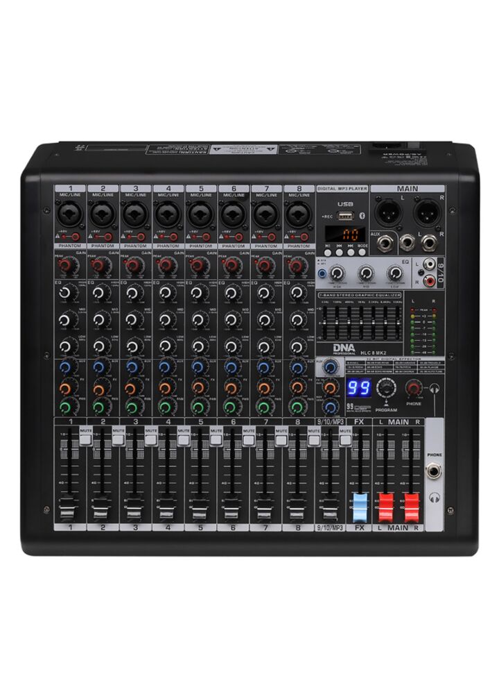 DNA HLC 8 MK2 analogowy mikser dźwięku 8 kanałów USB MP3 Bluetooth Phantom DSP