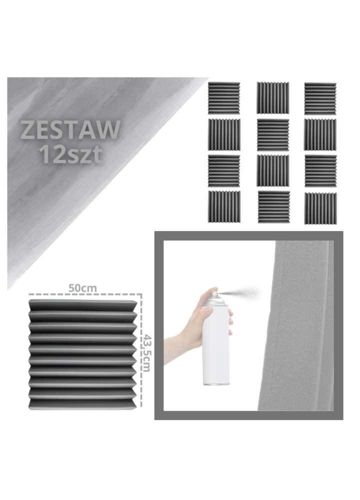 DNA AM1 panel akustyczny zestaw 12 szt. szary pianka mata wygłuszająca redukcja echa pogłosu