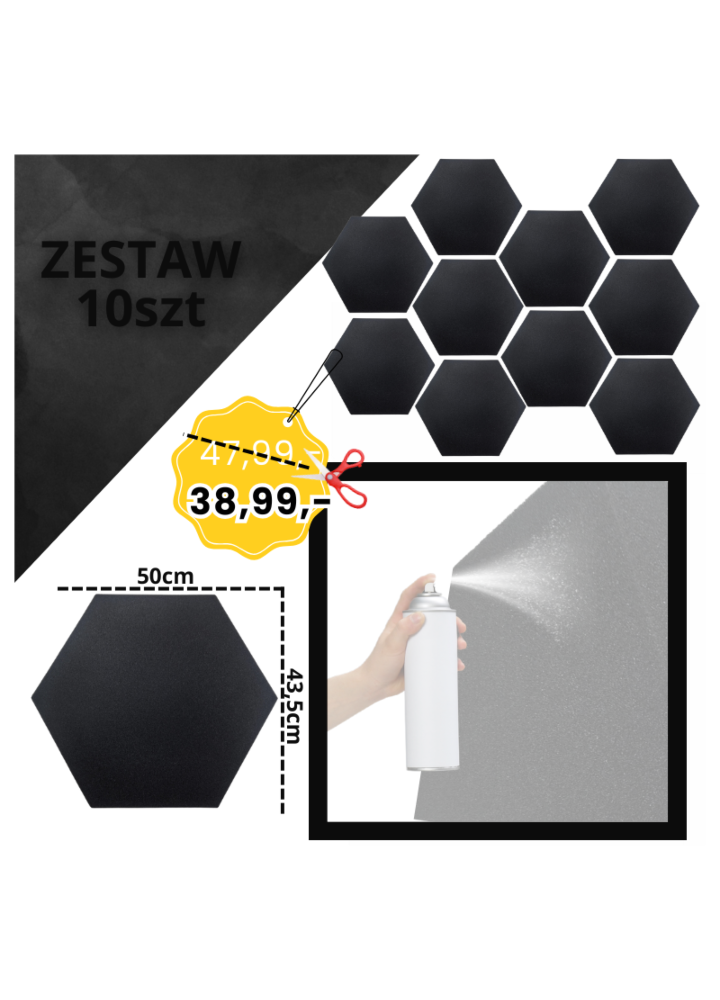 DNA AM3 BK panel akustyczny zestaw 10 szt. czarny sześciokątny pianka mata wygłuszająca redukcja echa pogłosu