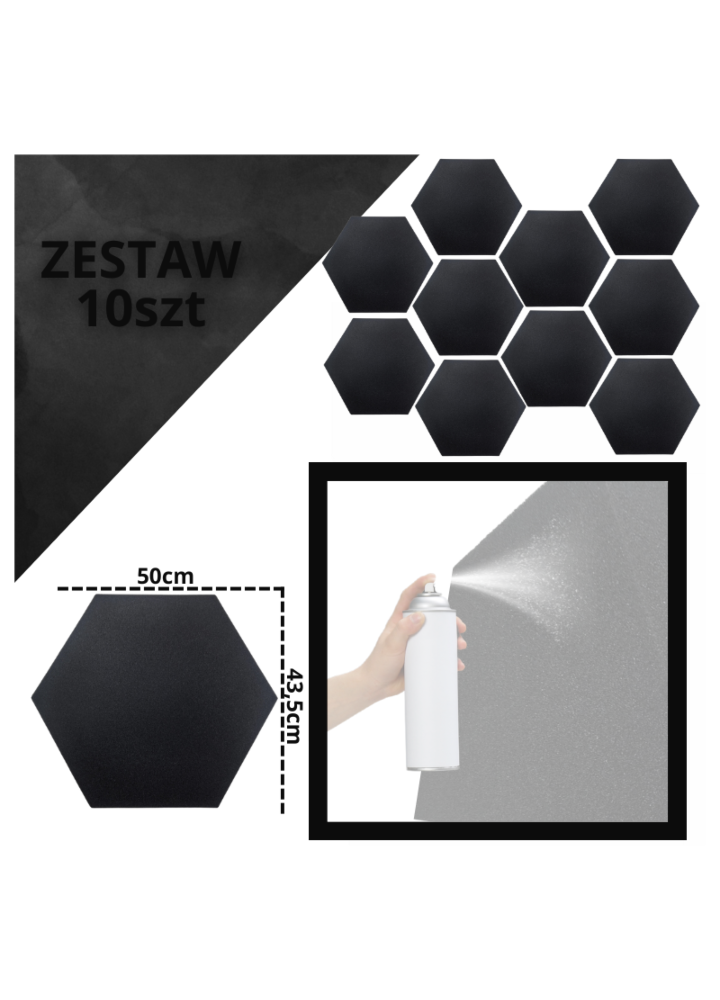 DNA AM3 BK panel akustyczny zestaw 10 szt. czarny sześciokątny pianka mata wygłuszająca redukcja echa pogłosu POWYSTAWOWA