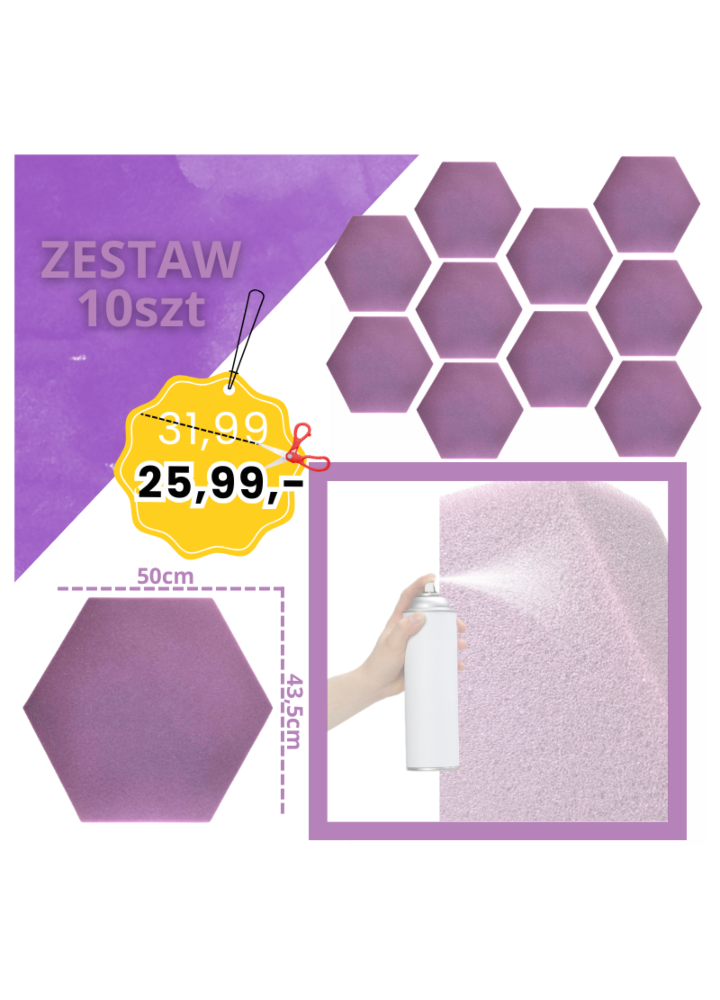 DNA AM3 PR panel akustyczny zestaw 10 szt. fioletowy sześciokątny pianka mata wygłuszająca redukcja echa pogłosu