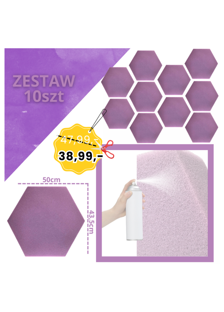 DNA AM3 PR panel akustyczny zestaw 10 szt. fioletowy sześciokątny pianka mata wygłuszająca redukcja echa pogłosu