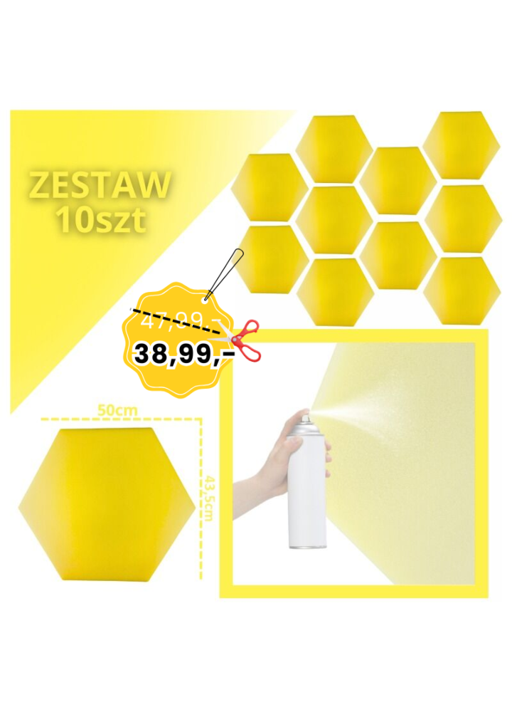 DNA AM3 YL panel akustyczny zestaw 10 szt. żółty sześciokątny pianka mata wygłuszająca redukcja echa pogłosu