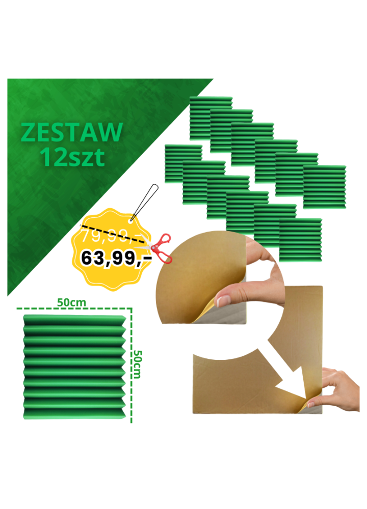 DNA AM4 GN panel akustyczny zestaw 12 szt. zielony samoprzylepna pianka mata wygłuszająca redukcja echa pogłosu