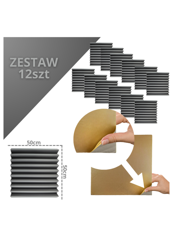 DNA AM4 GY panel akustyczny zestaw 12 szt. szary samoprzylepna pianka mata wygłuszająca redukcja echa pogłosu