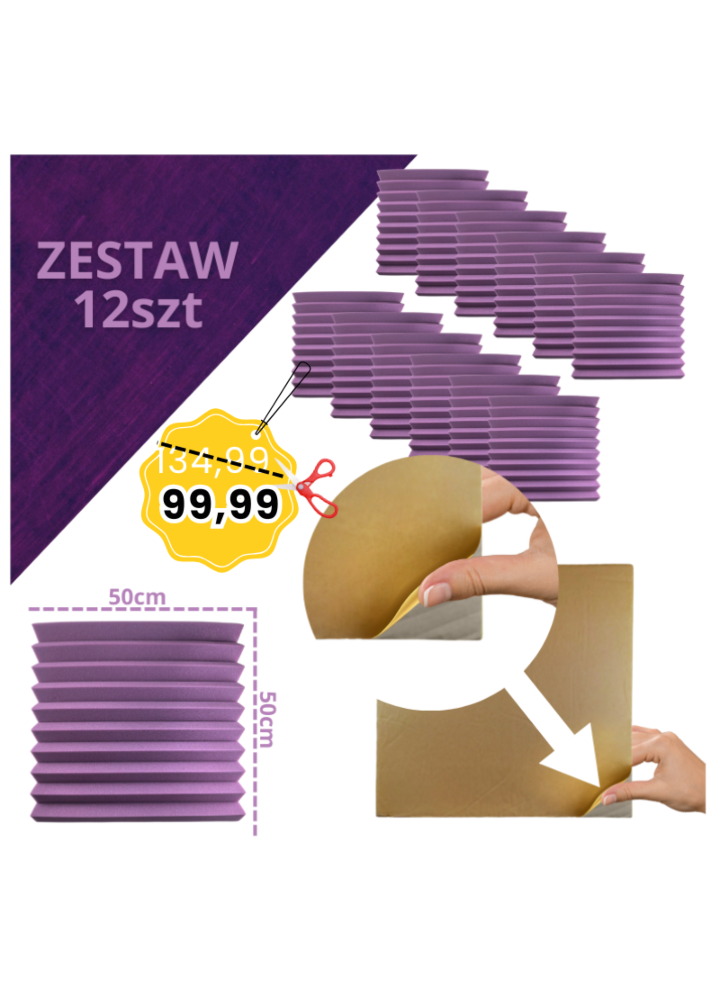 DNA AM4 PR panel akustyczny zestaw 12 szt. fioletowy samoprzylepna pianka mata wygłuszająca redukcja echa pogłosu