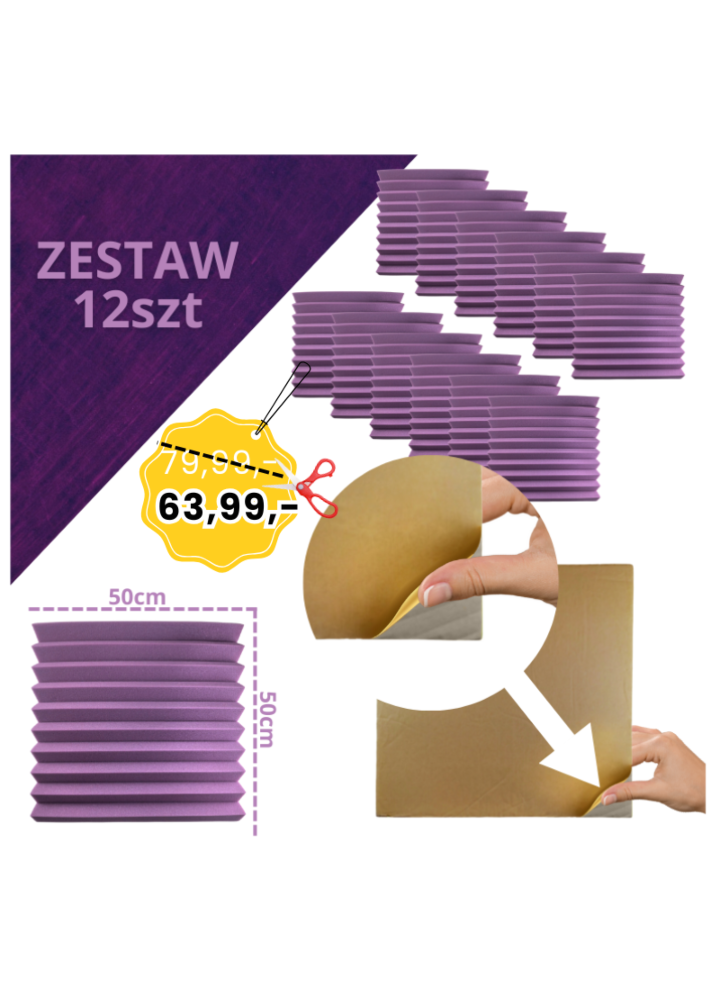 DNA AM4 PR panel akustyczny zestaw 12 szt. fioletowy samoprzylepna pianka mata wygłuszająca redukcja echa pogłosu