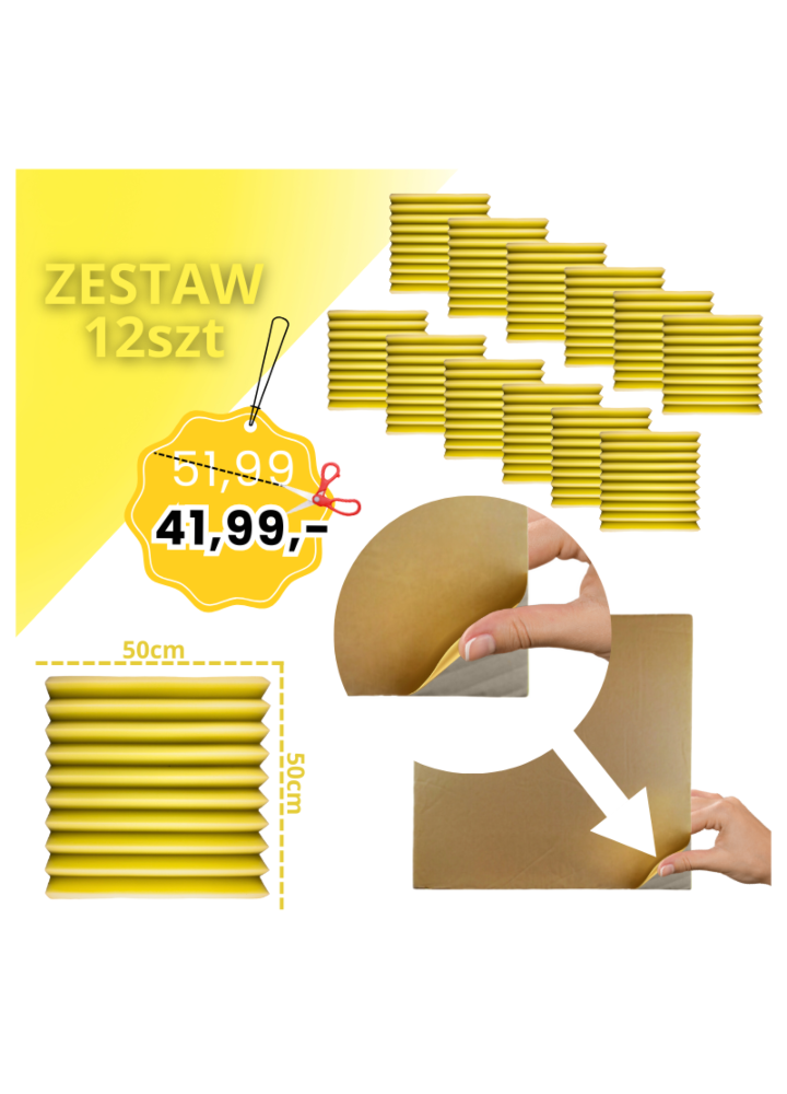 DNA AM4 YL panel akustyczny zestaw 12 szt. żółty samoprzylepna pianka mata wygłuszająca redukcja echa pogłosu
