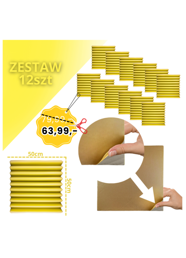DNA AM4 YL panel akustyczny zestaw 12 szt. żółty samoprzylepna pianka mata wygłuszająca redukcja echa pogłosu