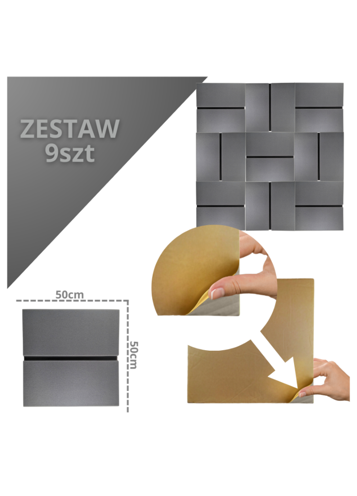DNA AM6 GY panel akustyczny zestaw 9 szt. szary z fazą samoprzylepna pianka mata wygłuszająca redukcja echa pogłosu POWYSTAWOWY