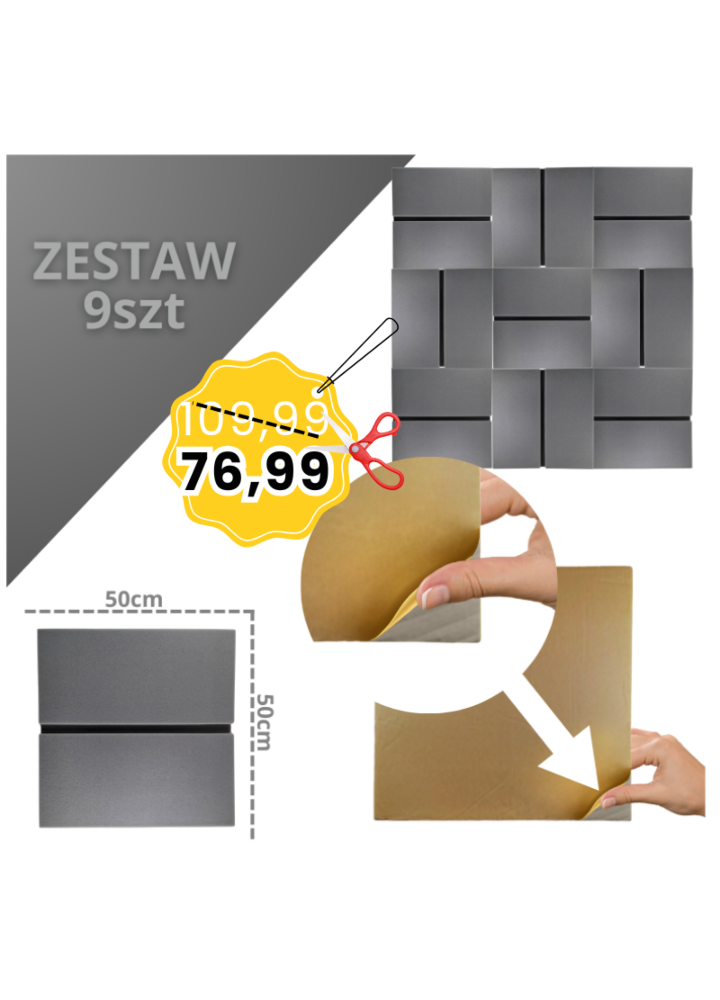 DNA AM6 GY panel akustyczny zestaw 9 szt. szary z fazą samoprzylepna pianka mata wygłuszająca redukcja echa pogłosu