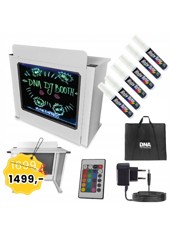 DNA DJ BOOTH WH stół stanowisko DJ podświetlana tablica LED RGB pilot długopisy pokrowiec