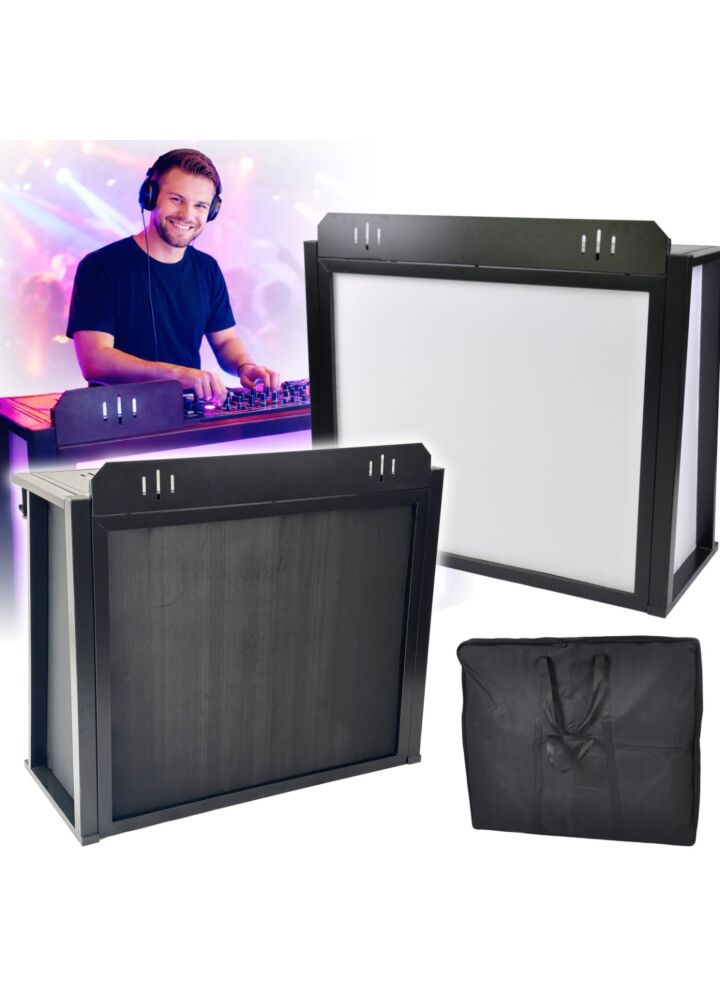 DNA DJD stół mobilne stanowisko DJ stal składane uchwyt na słuchawki i mikrofon 3x czarna + 3x biała maskownica torba transportowa do 50 kg